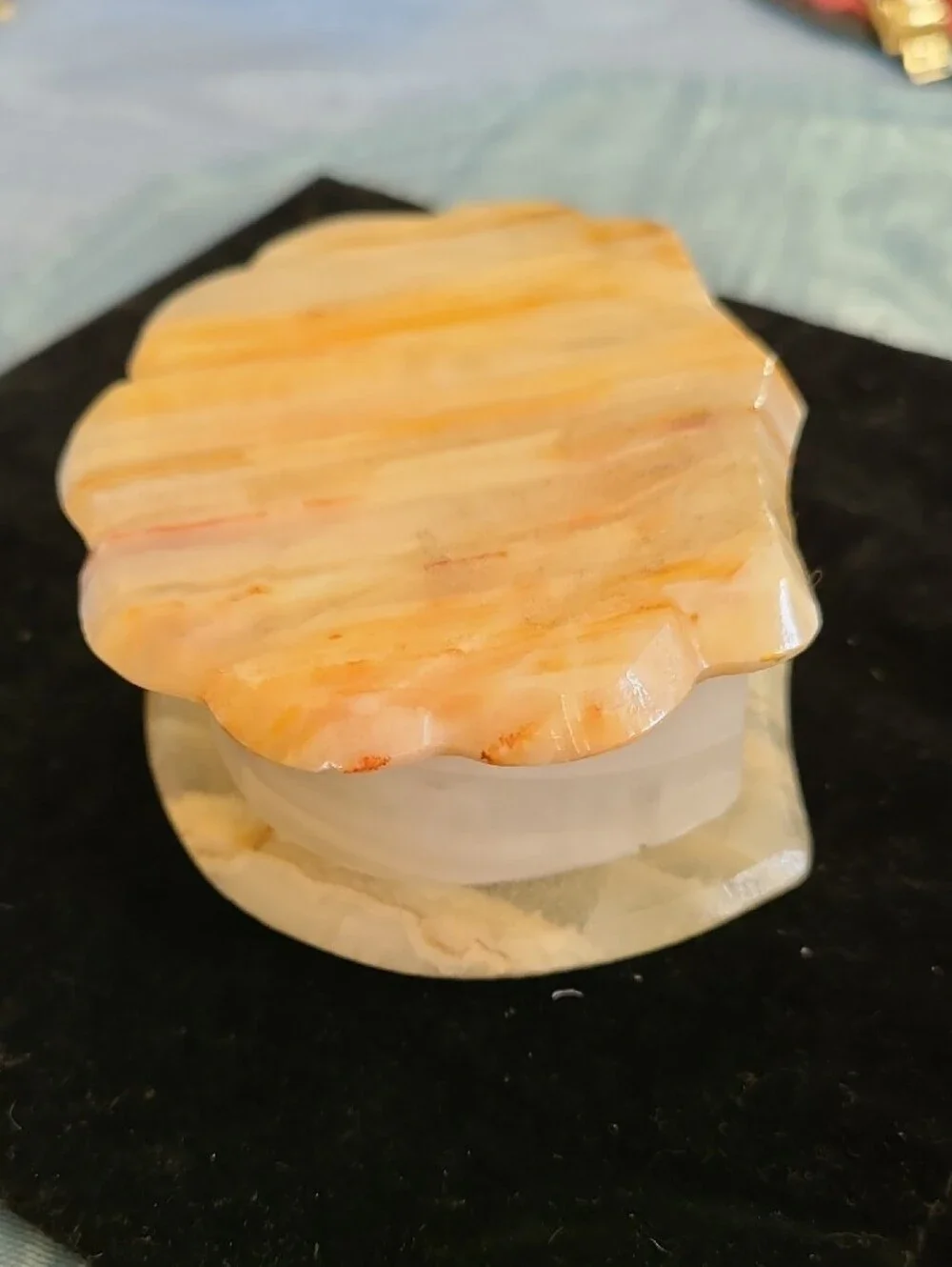 Striped Onyx Shell Trinket Box - Peach, Cream & White